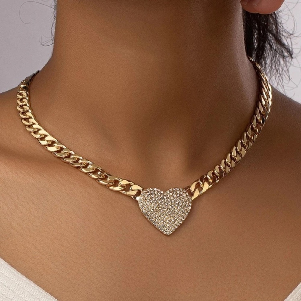 Rhinestone Heart Decor Chain Necklace